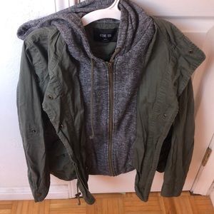 Army green jacket size small with hoodie